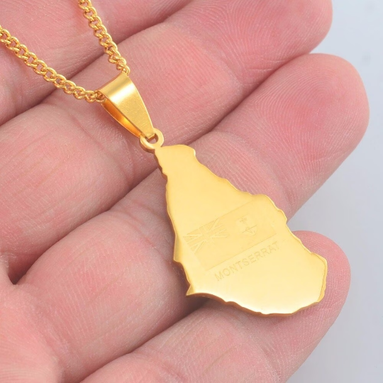 18k Gold Plated Montserrat Map Necklace, Montserrat Necklace, Montserrat Flag, Montserrat Pendant, Montserrat Gifts, Montserrat Earrings