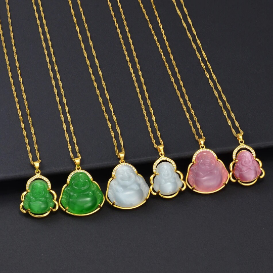 18K Gold Plated Buddha Charm Necklace / Clear Buddha Pendant / Buddhist Necklace / Buddha Jewelry / Guanyin Necklace / Buddha Amulet