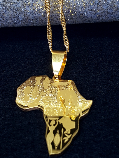 Necklaces For Women & Men Africa Culture Necklace -18k Gold Plated Africa Map Pendant Necklace -jewelry For Culture Map Shaped Necklace Gift