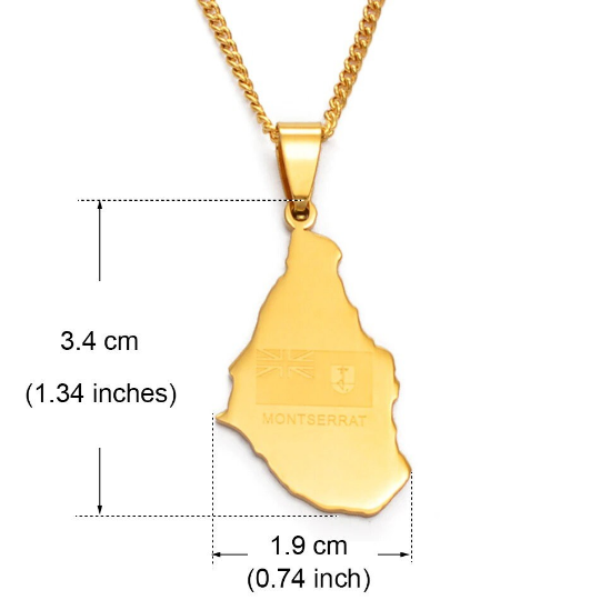 18k Gold Plated Montserrat Map Necklace