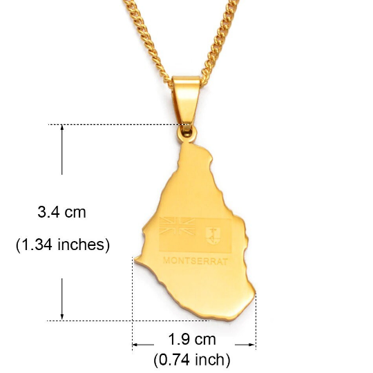 18k Gold Plated Montserrat Map Necklace, Montserrat Necklace, Montserrat Flag, Montserrat Pendant, Montserrat Gifts, Montserrat Earrings