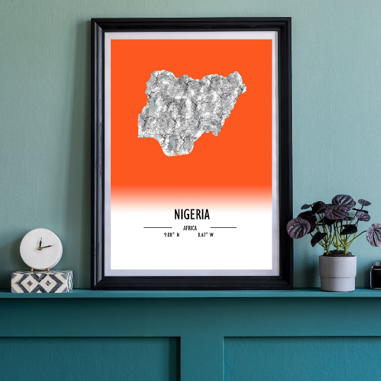 Map Poster Nigeria / Nigeria Map Print / Nigeria Map Wall Art / Nigeria Décor / Nigeria Decoration / Nigeria Gift / Anniversary Wedding Gift