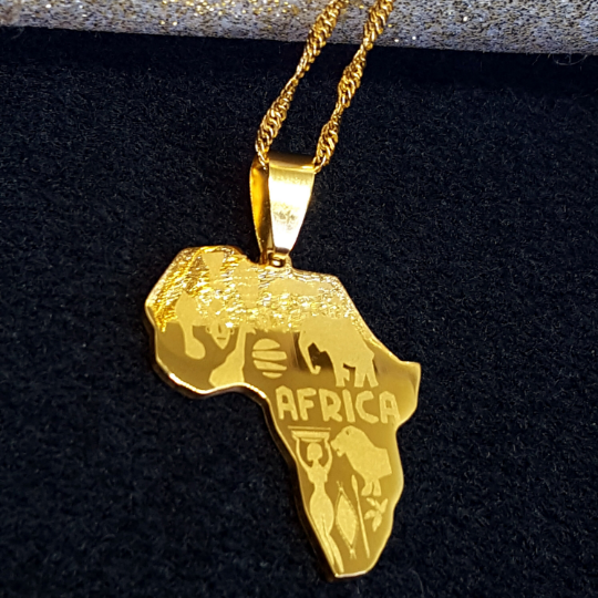 Necklaces For Women & Men Africa Culture Necklace -18k Gold Plated Africa Map Pendant Necklace -jewelry For Culture Map Shaped Necklace Gift