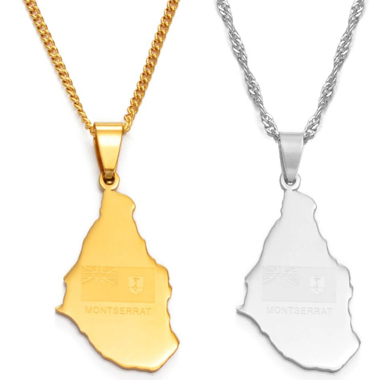 18k Gold Plated Montserrat Map Necklace