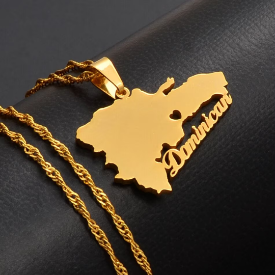 18K Gold Plated Dominican Republic Map Necklace
