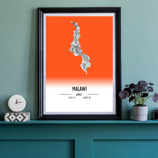 Map Poster Malawi / Malawi Map Print / Malawi Map Wall Art / Malawi Décor / Malawi Decoration / Malawi Gift / Anniversary Wedding Gift