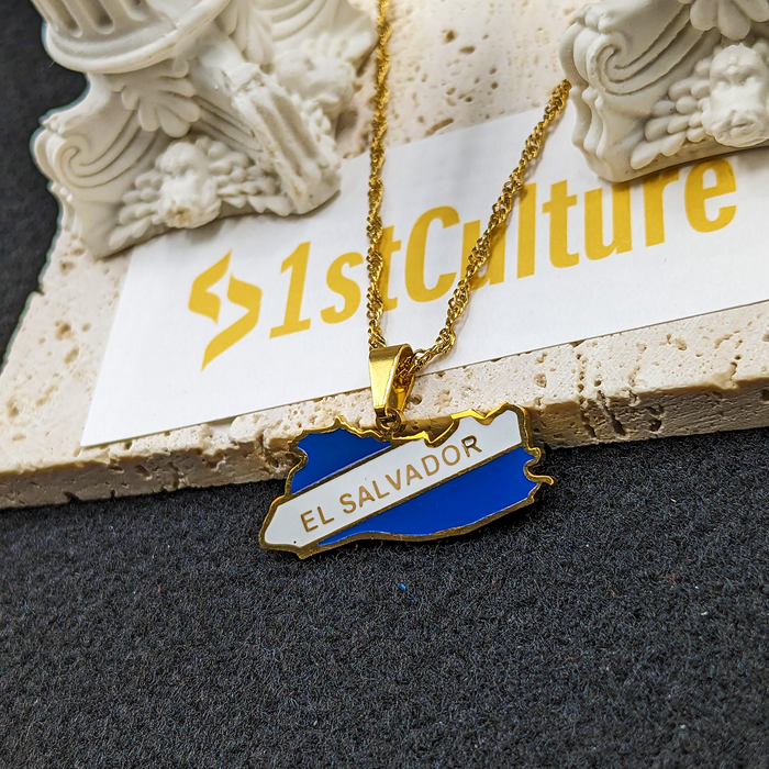 18K Gold Plated Necklace El Salvador Necklace, El Salvador Jewelry, El Salvador Flag, El Salvador Necklace, El Salvador Map