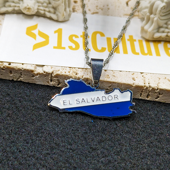 18K Gold Plated Necklace El Salvador Necklace, El Salvador Jewelry, El Salvador Flag, El Salvador Necklace, El Salvador Map