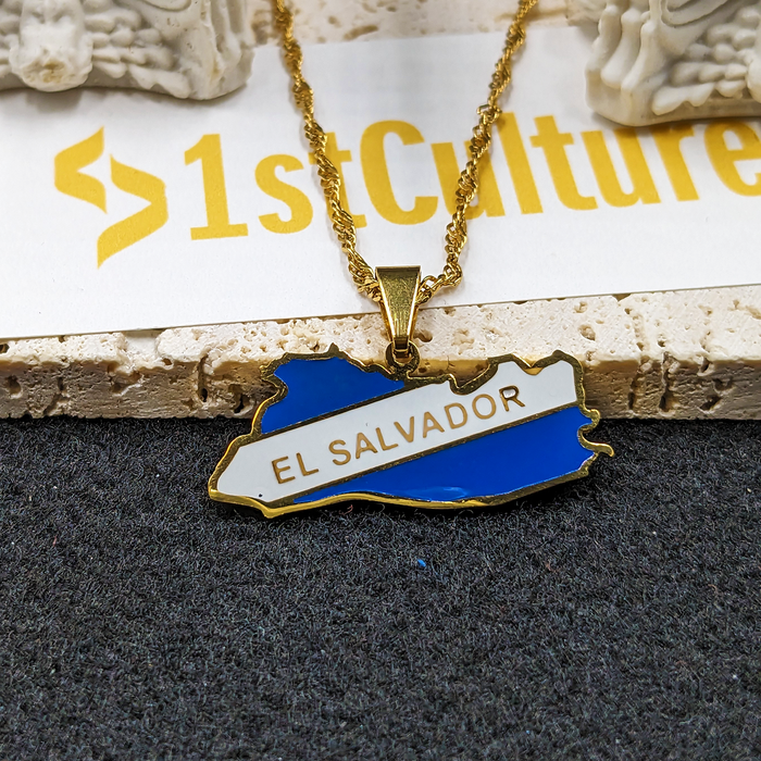 18K Gold Plated Necklace El Salvador Necklace, El Salvador Jewelry, El Salvador Flag, El Salvador Necklace, El Salvador Map