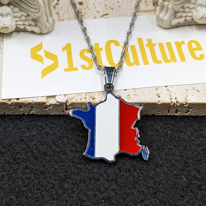 France 18K Gold Plated Colored Necklace / France Jewelry / France Pendant / France Gift