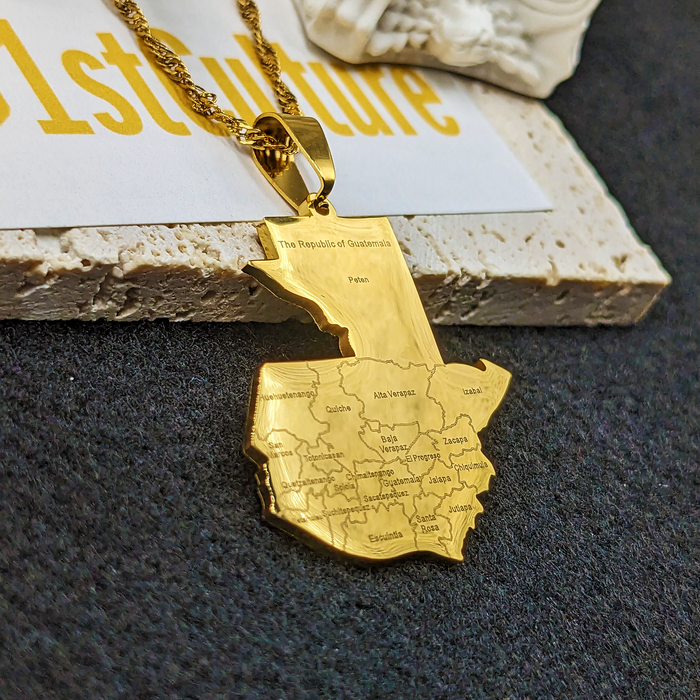 18k Gold Plated Guatemala Necklace, Guatemala Jewelry, Guatemala Flag, Guatemala Necklace, Guatemala Earrings, Guatemala Map