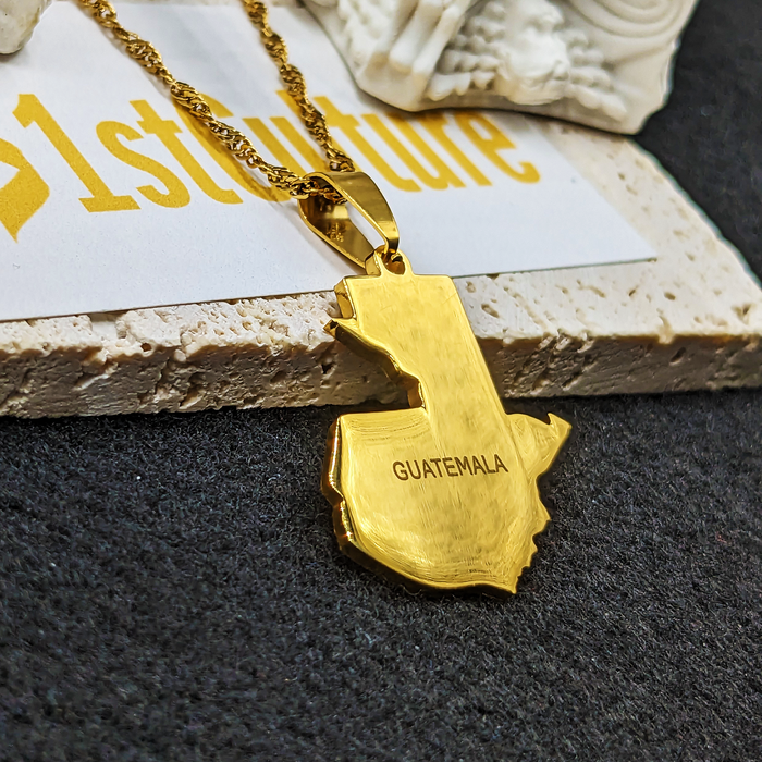 18K Gold Plated Guatemala Necklace, Guatemala Jewelry, Guatemala Flag, Guatemala Necklace, Guatemala Earrings, Guatemala Map