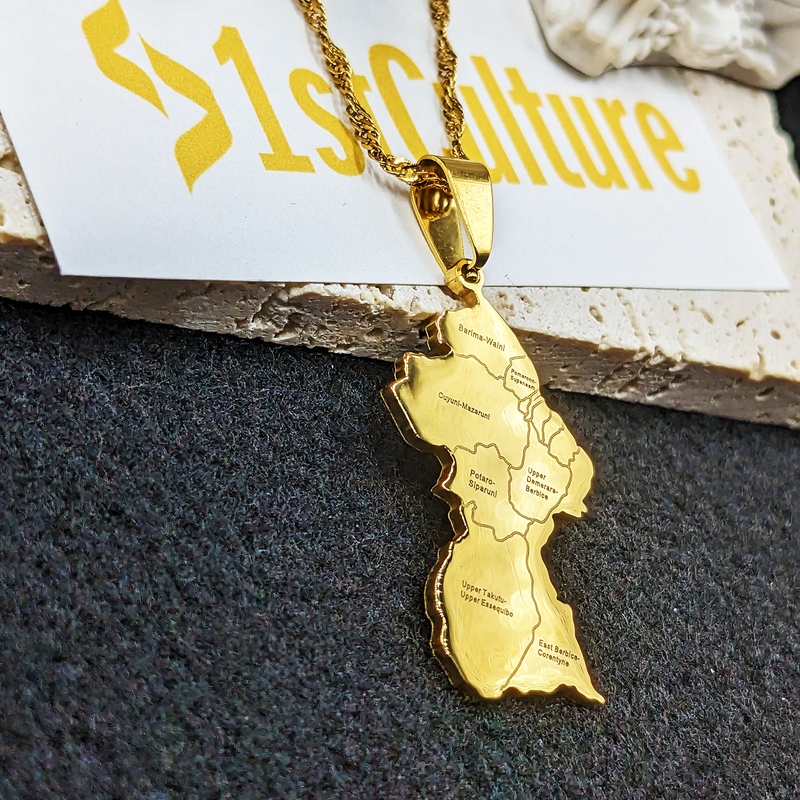 Guyana 18K Gold Plated Necklace / Guyana Ring / Guyana Gift / Guyana Jewelry