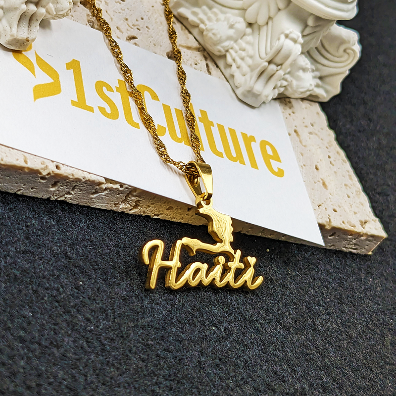 18K Gold Plated Haiti Map Necklace