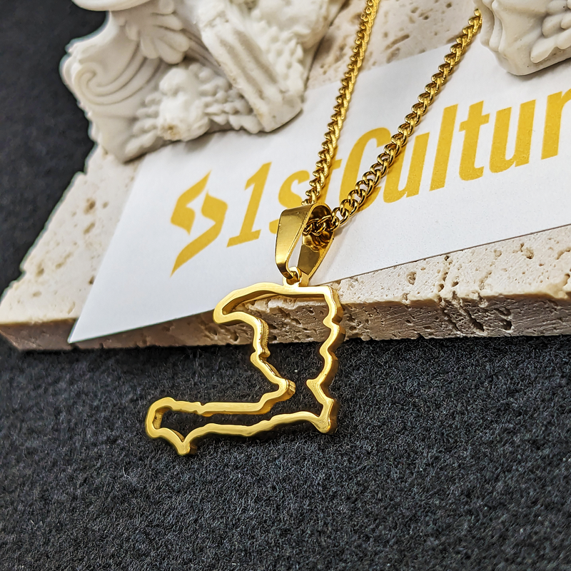 18k Gold Plated Haiti Map Silhouette Necklace