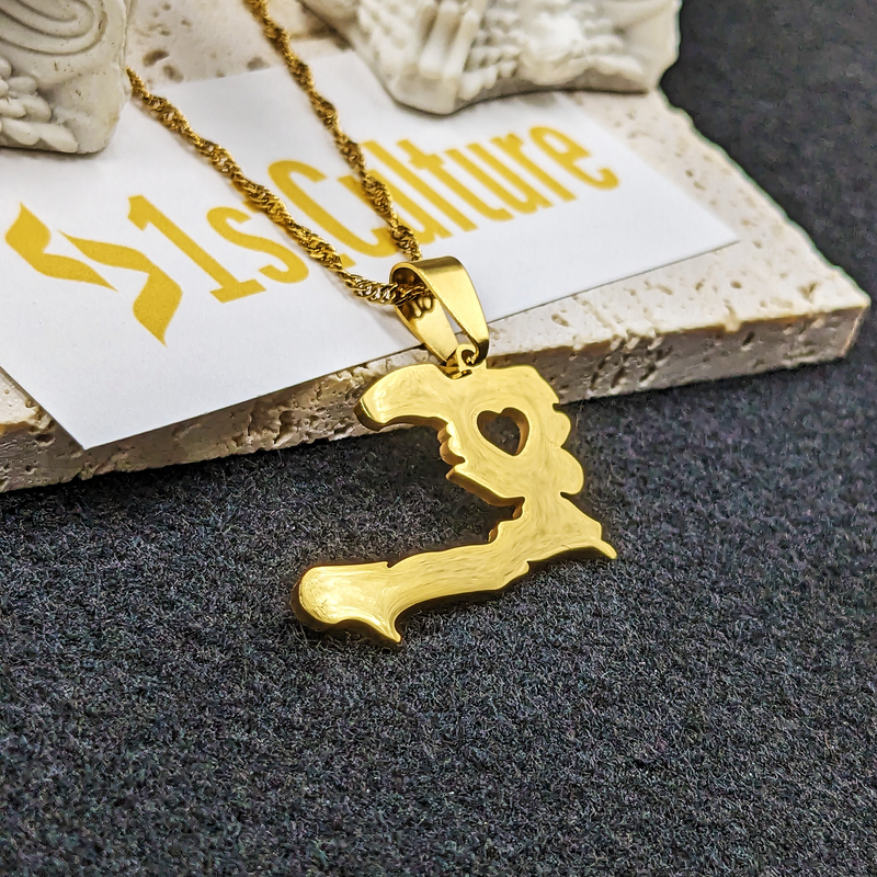 18k Gold Plated Heart Haiti Map Necklace