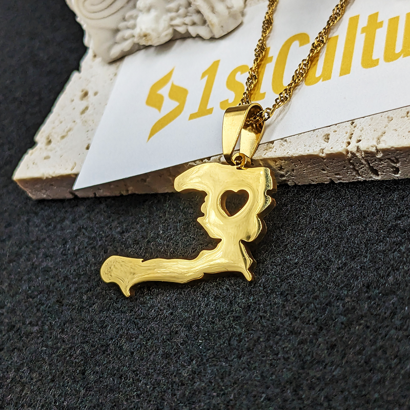 18k Gold Plated Heart Haiti Map Necklace