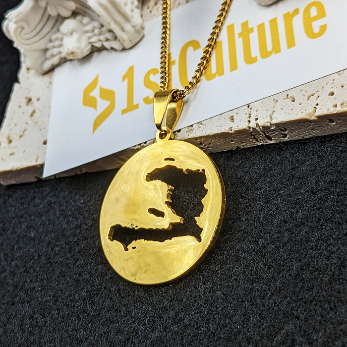 18K Gold Plated Haiti Map Circle Necklace - Haiti Necklace - Haiti Necklaces - Haiti Pendant - Haiti Jewelry - Haiti Charm - Haiti Pendent