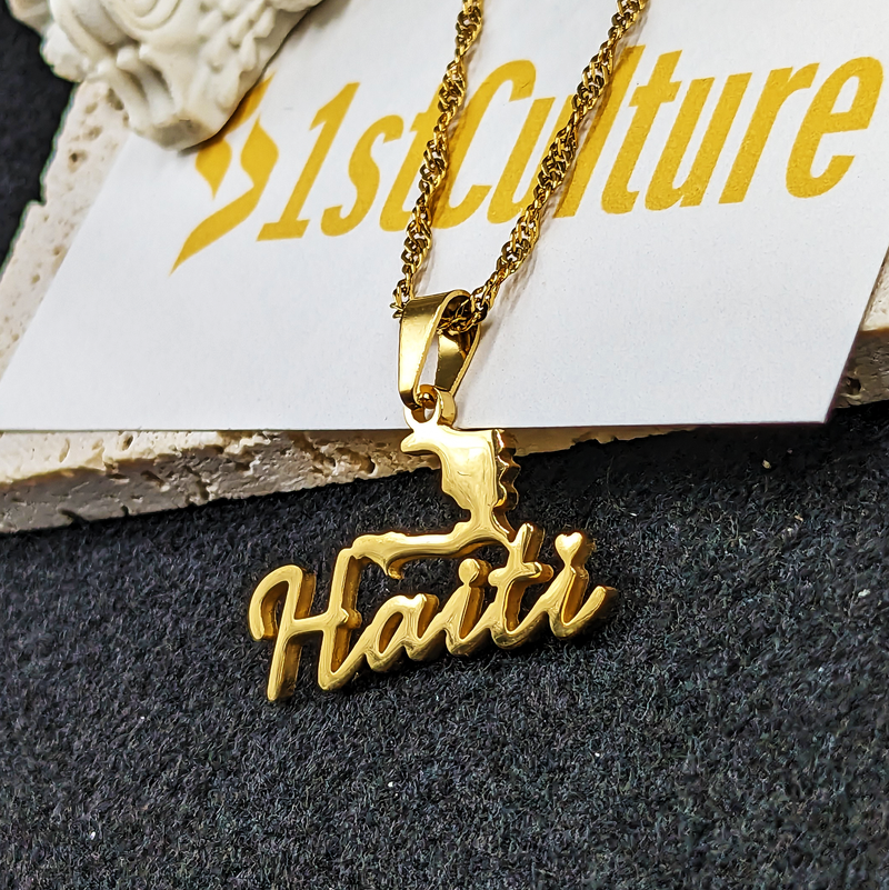 18K Gold Plated Haiti Map Necklace