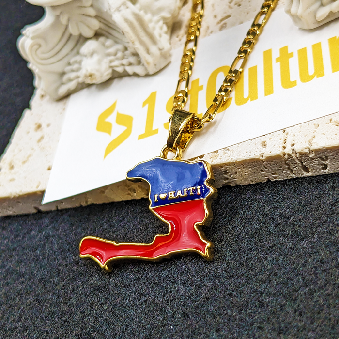 18k Gold Plated I Love Haiti Full Color Necklace - Haiti Necklace - Haiti Necklaces, Haiti Pendant - Haiti Jewelry - Haiti Charm