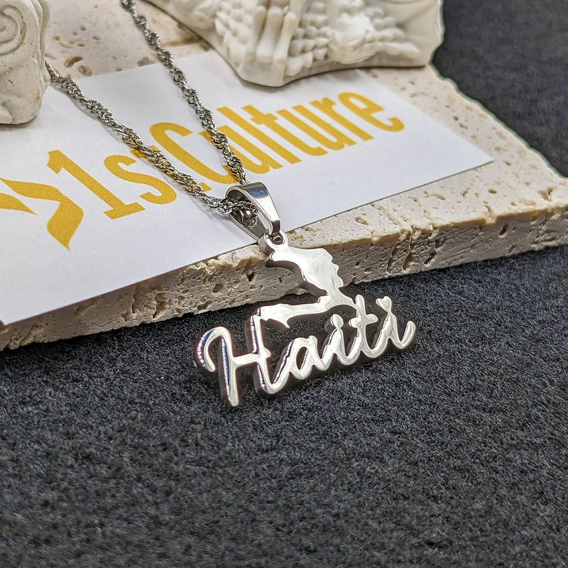 18K Gold Plated Haiti Map Necklace
