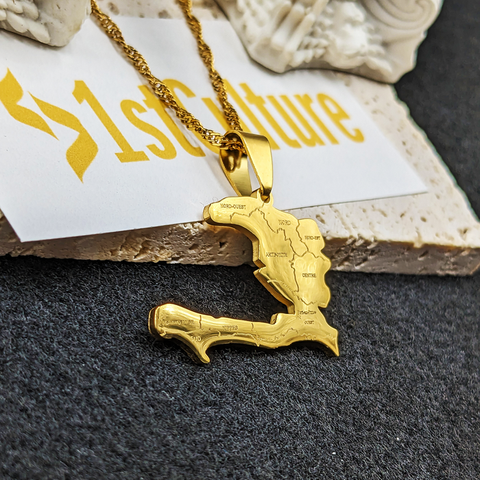 18K Gold Plated Haiti Map Necklace, Haiti Necklace, Haiti Necklaces, Haiti Pendant, Haiti Jewelry, Haiti Charm, Haiti Pendent, Haiti Bracelet