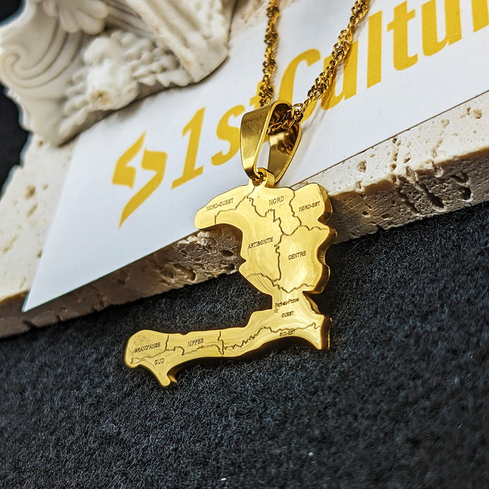 18K Gold Plated Haiti Map Necklace, Haiti Necklace, Haiti Necklaces, Haiti Pendant, Haiti Jewelry, Haiti Charm, Haiti Pendent, Haiti Bracelet