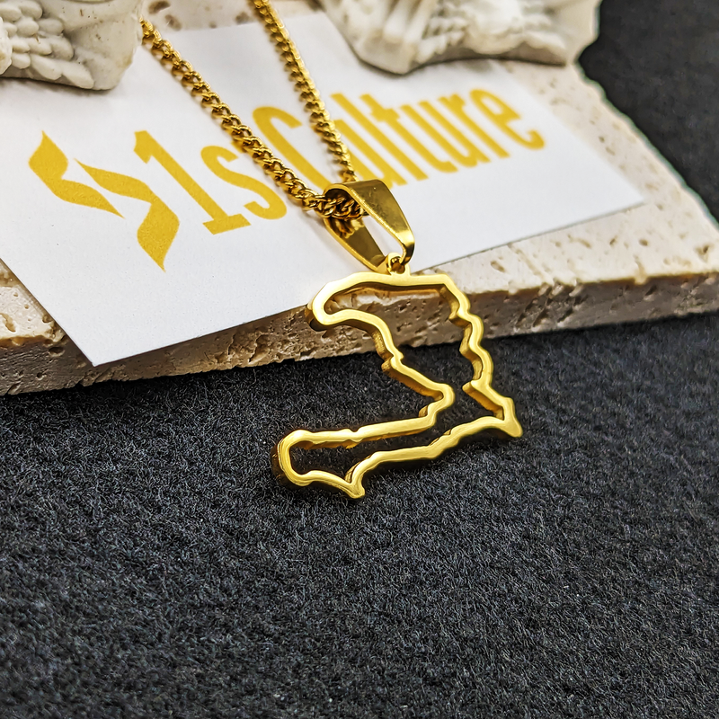 18k Gold Plated Haiti Map Silhouette Necklace