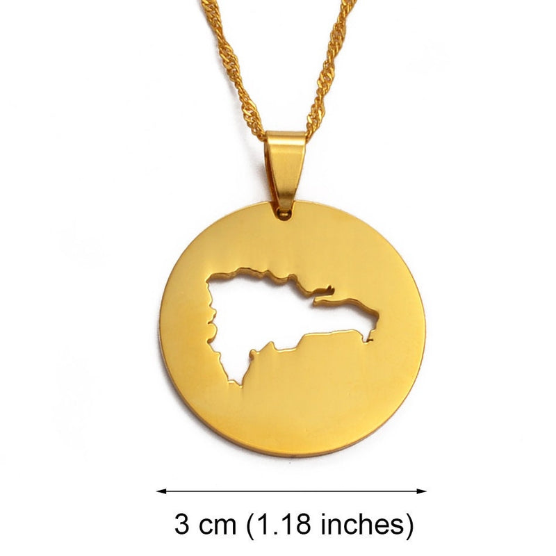 18K Gold Plated Dominican Circle map Necklace - dominican gifts  - dominican republic jewelry - dominican republic necklace