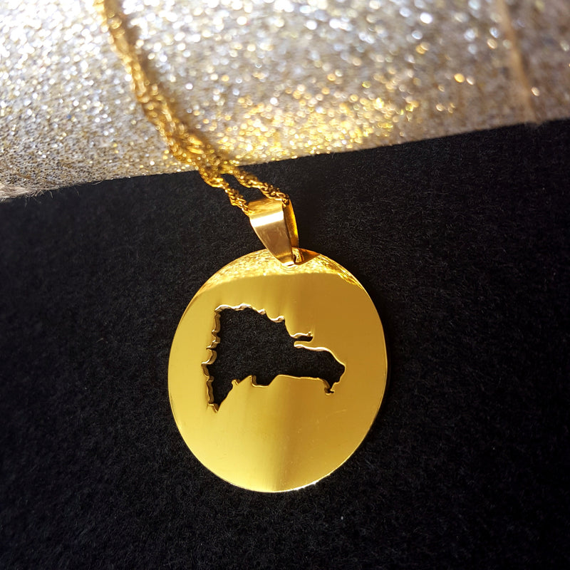 18K Gold Plated Dominican Circle map Necklace - dominican gifts  - dominican republic jewelry - dominican republic necklace