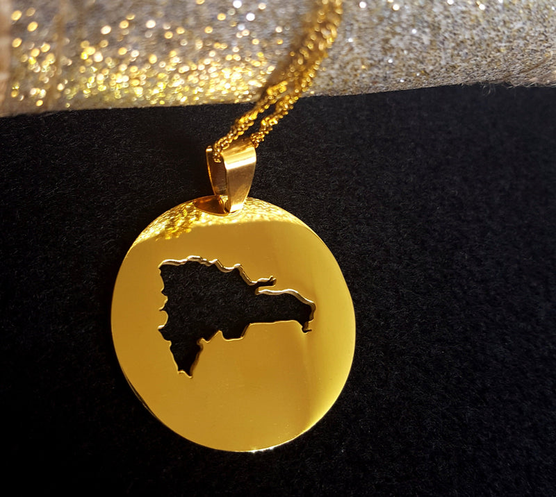 18K Gold Plated Dominican Circle map Necklace - dominican gifts  - dominican republic jewelry - dominican republic necklace
