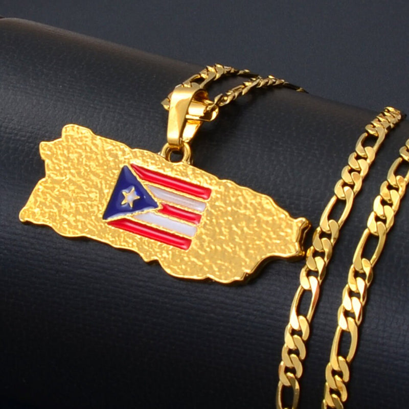 18K Gold Plated Puerto Rico Necklace - Puerto Rico pride - Puerto Rico jewelry - Puerto Rico pendant - Puerto Rico gifts - Puerto Rican