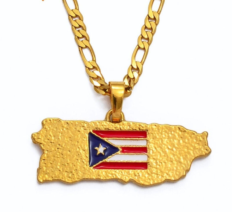 18K Gold Plated Puerto Rico Necklace - Puerto Rico pride - Puerto Rico jewelry - Puerto Rico pendant - Puerto Rico gifts - Puerto Rican