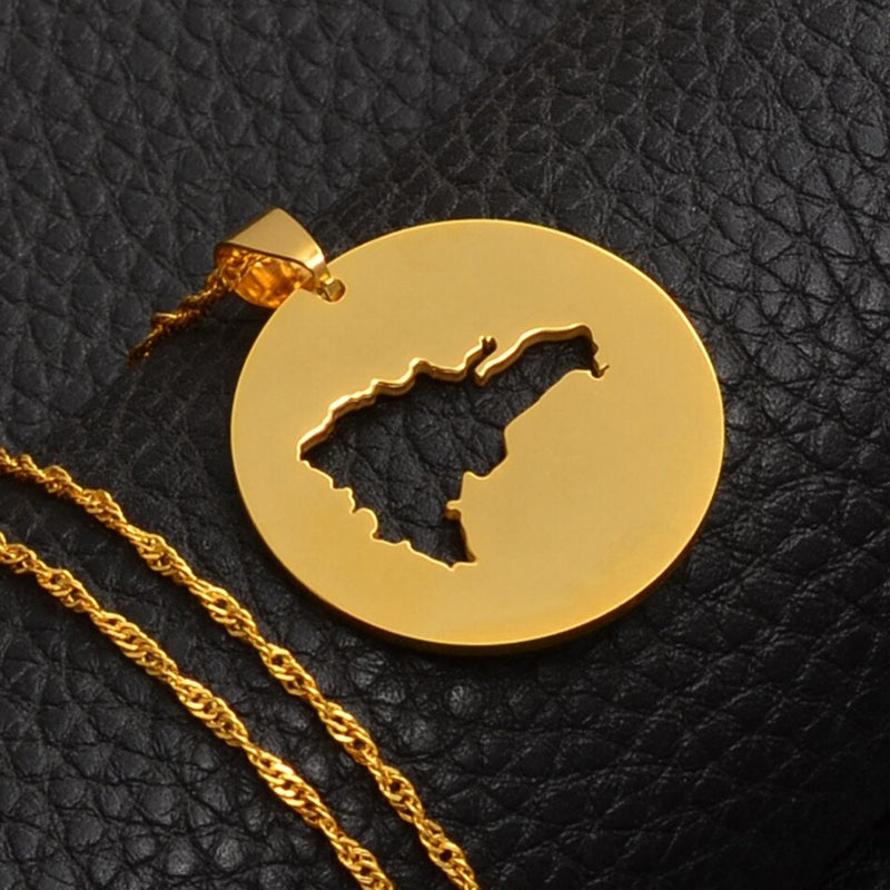 18K Gold Plated Dominican Circle map Necklace - dominican gifts  - dominican republic jewelry - dominican republic necklace
