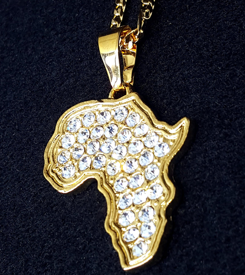 18K Gold Plated Africa Map Sparkle Necklace - Africa pendant necklace - Africa necklace men women  - Africa shaped necklace