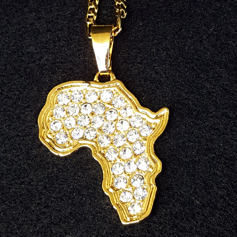 18K Gold Plated Africa Map Sparkle Necklace - Africa pendant necklace - Africa necklace men women  - Africa shaped necklace