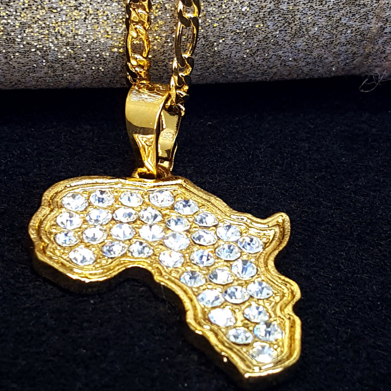 18K Gold Plated Africa Map Sparkle Necklace - Africa pendant necklace - Africa necklace men women  - Africa shaped necklace