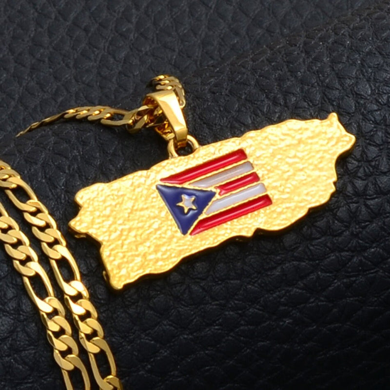 18K Gold Plated Puerto Rico Necklace - Puerto Rico pride - Puerto Rico jewelry - Puerto Rico pendant - Puerto Rico gifts - Puerto Rican