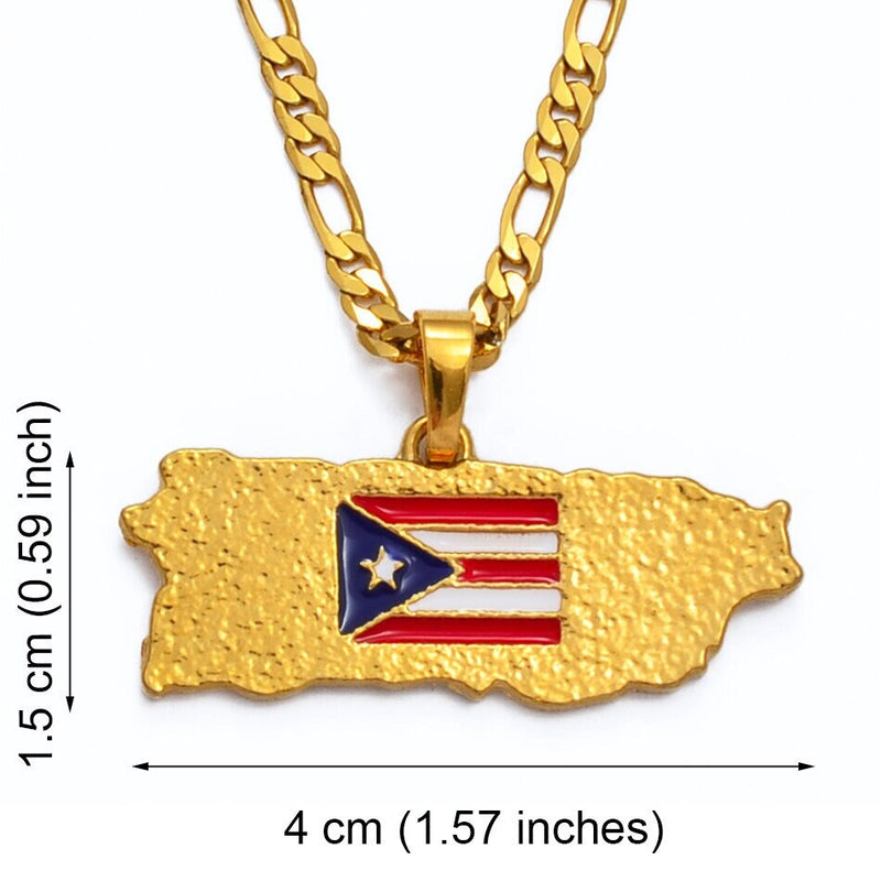 18K Gold Plated Puerto Rico Necklace - Puerto Rico pride - Puerto Rico jewelry - Puerto Rico pendant - Puerto Rico gifts - Puerto Rican