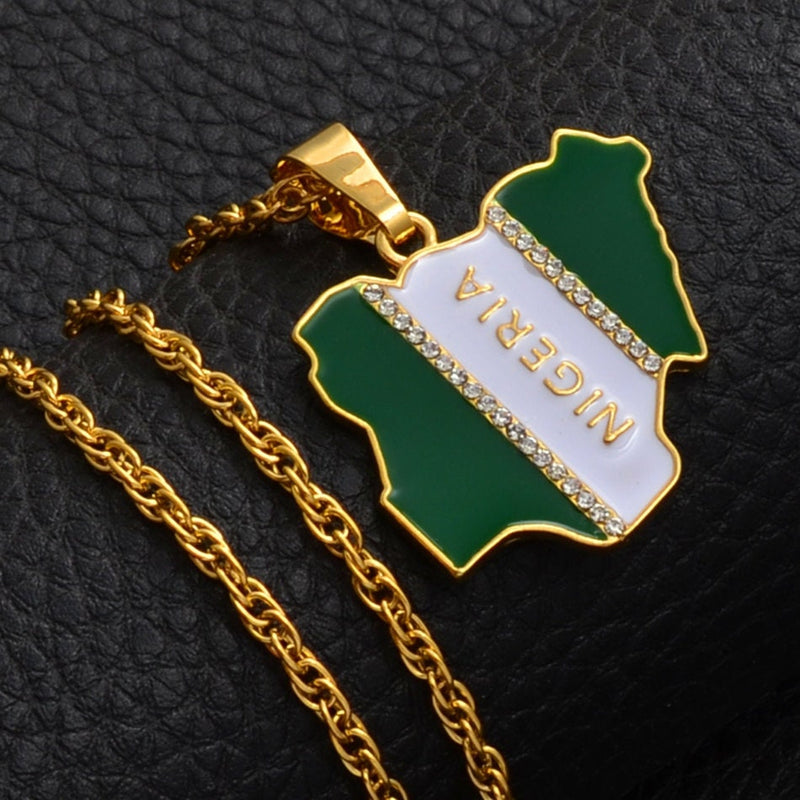 18K Gold Plated Africa Nigeria necklace, Nigerian flag, Nigeria necklace men women, Nigerian pendant, Nigeria jewelry, Nigerian bracelet