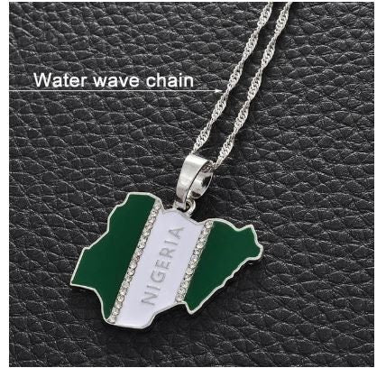 18K Gold Plated Africa Nigeria necklace, Nigerian flag, Nigeria necklace men women, Nigerian pendant, Nigeria jewelry, Nigerian bracelet