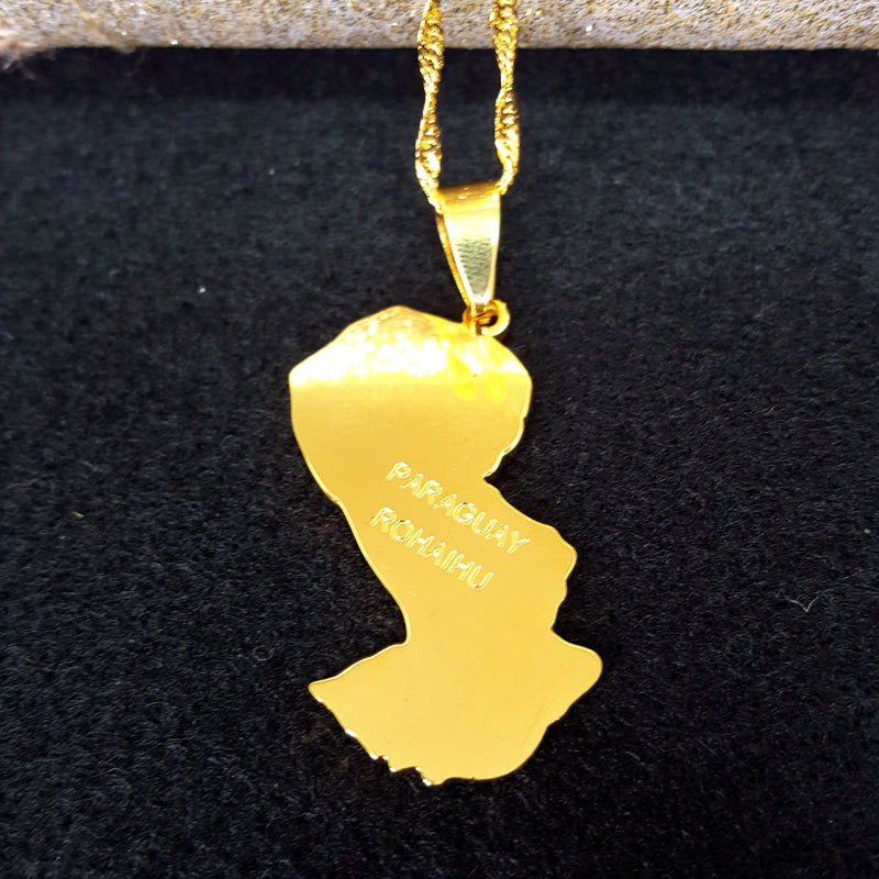 18K Gold Plated Paraguay necklace, paraguay poster, paraguay necklace, paraguay key necklace
