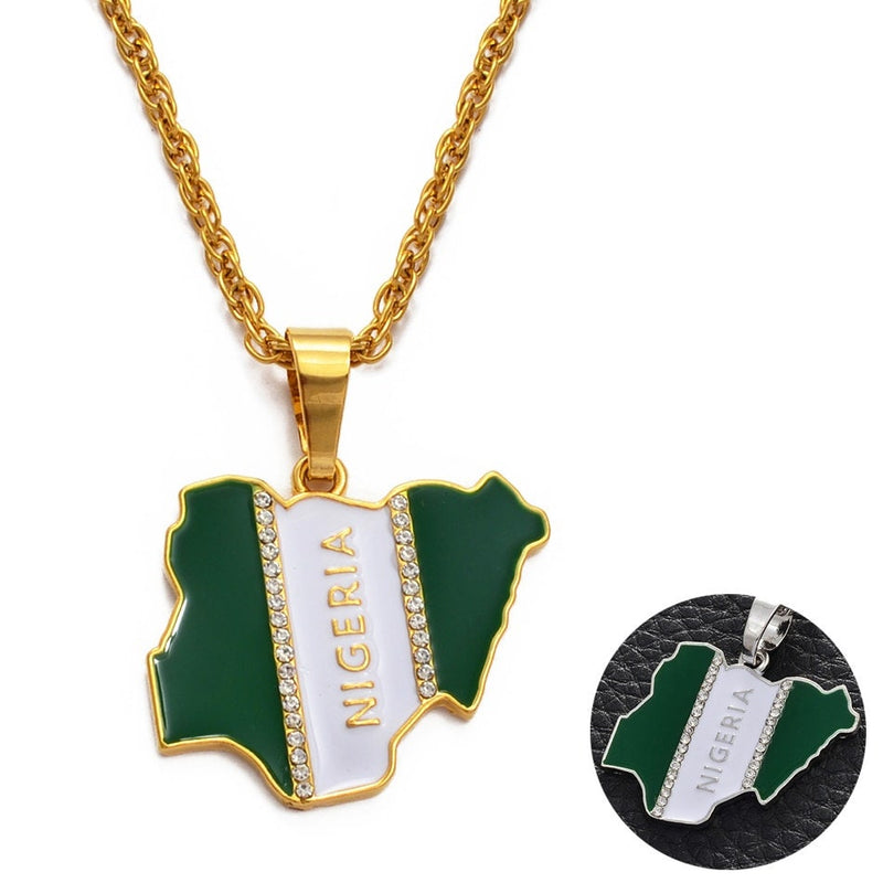 18K Gold Plated Africa Nigeria necklace, Nigerian flag, Nigeria necklace men women, Nigerian pendant, Nigeria jewelry, Nigerian bracelet