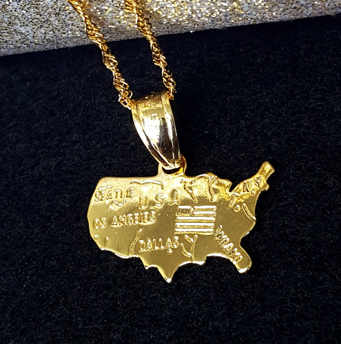 18K Gold Plated United States Necklace, USA necklace, America necklace, America charms, USA map necklace, America Map necklace