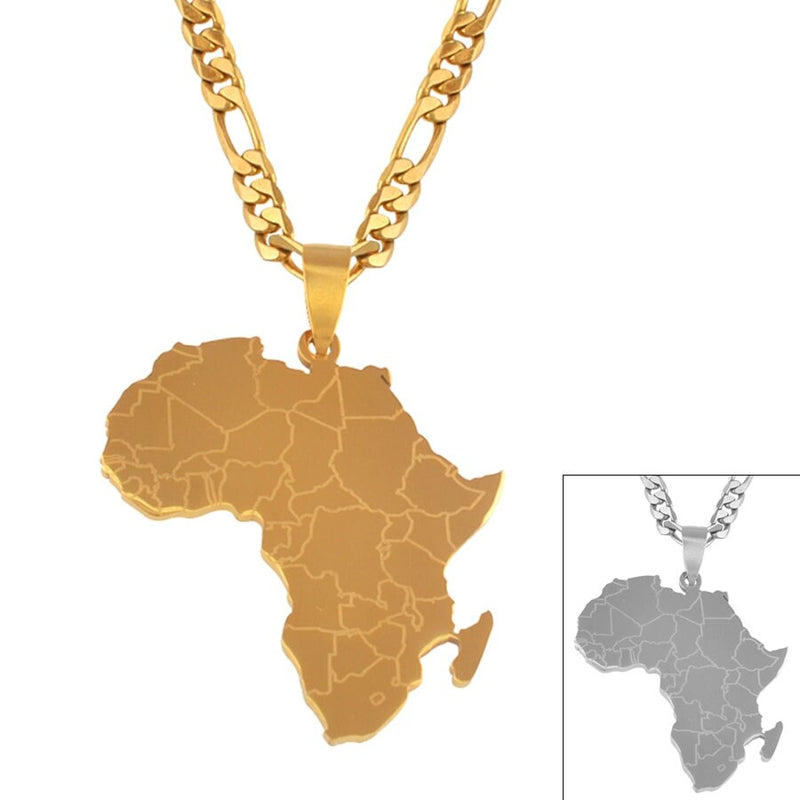 Necklaces, 18K Gold Plated Africa Necklace For Men, Map Africa Shaped Silver Necklaces, Trendy Chain Necklace, Map Shape Jewelry For Women
