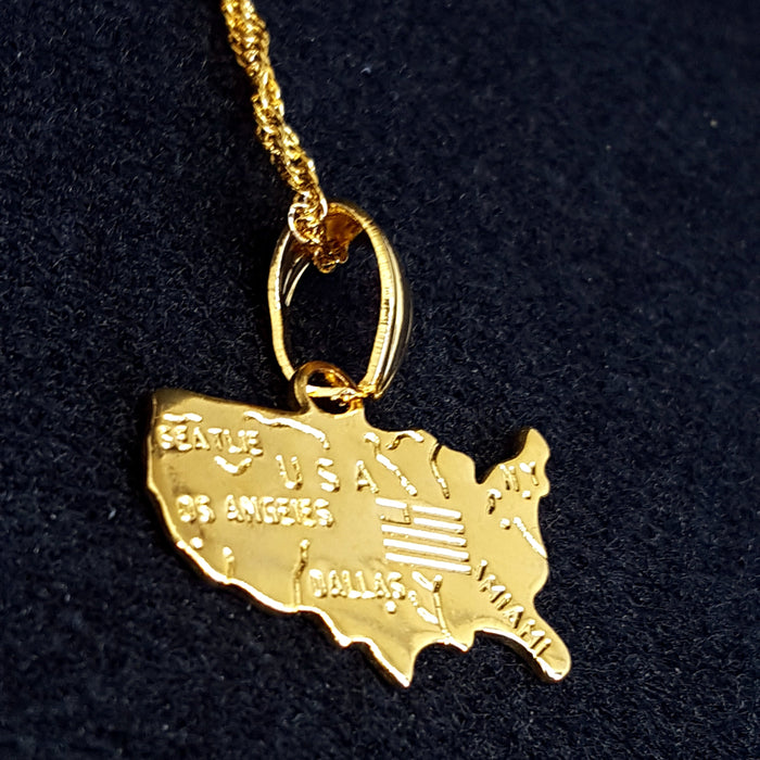 18K Gold Plated United States Necklace, USA necklace, America necklace, America charms, USA map necklace, America Map necklace