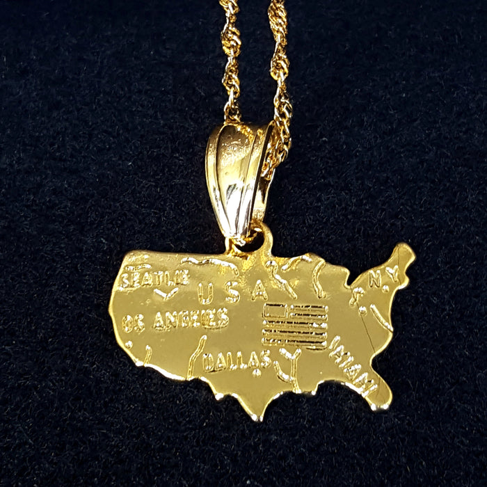 18K Gold Plated United States Necklace, USA necklace, America necklace, America charms, USA map necklace, America Map necklace