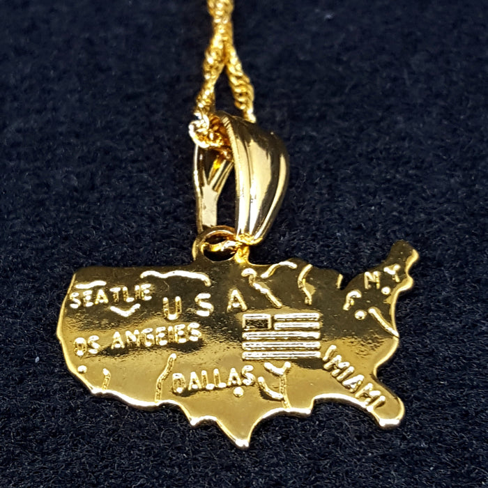 18K Gold Plated United States Necklace, USA necklace, America necklace, America charms, USA map necklace, America Map necklace