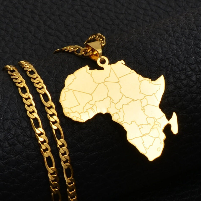 Necklaces, 18K Gold Plated Africa Necklace For Men, Map Africa Shaped Silver Necklaces, Trendy Chain Necklace, Map Shape Jewelry For Women