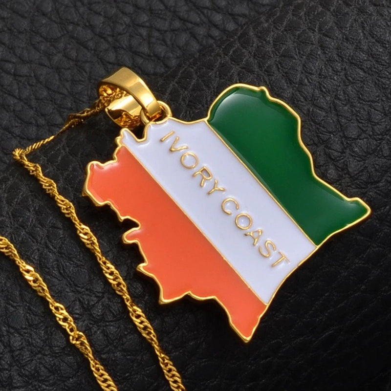 18K Gold Plated Ivory coast Necklace, Côte d'Ivoire, Ivory coast necklace, Côte d'Ivoire necklace, Ivory coast tshirt, Ivory coast flag